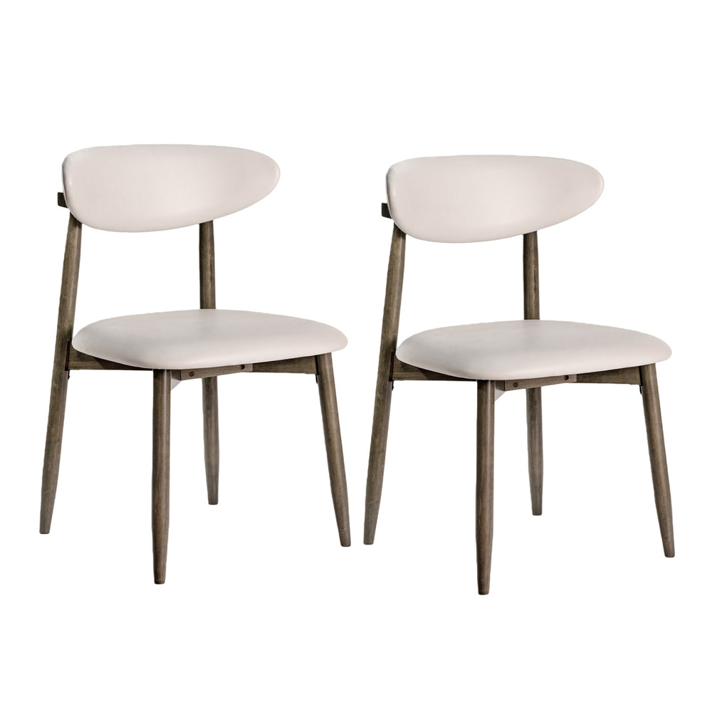 Set of 2 Wooden Modern Upholstered Dining Chairs with Curved Backrest-Beige - Gallery View 1 of 1