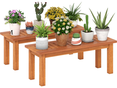Costway Set of 2 Wooden Plant Stands Indoor Outdoor Solid Wood Flower Pot Display Shelf 54352142 New