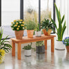Wooden plant stand in brown finish, ideal for garden or entryway, showcasing vibrant potted plants for indoor and outdoor appeal.