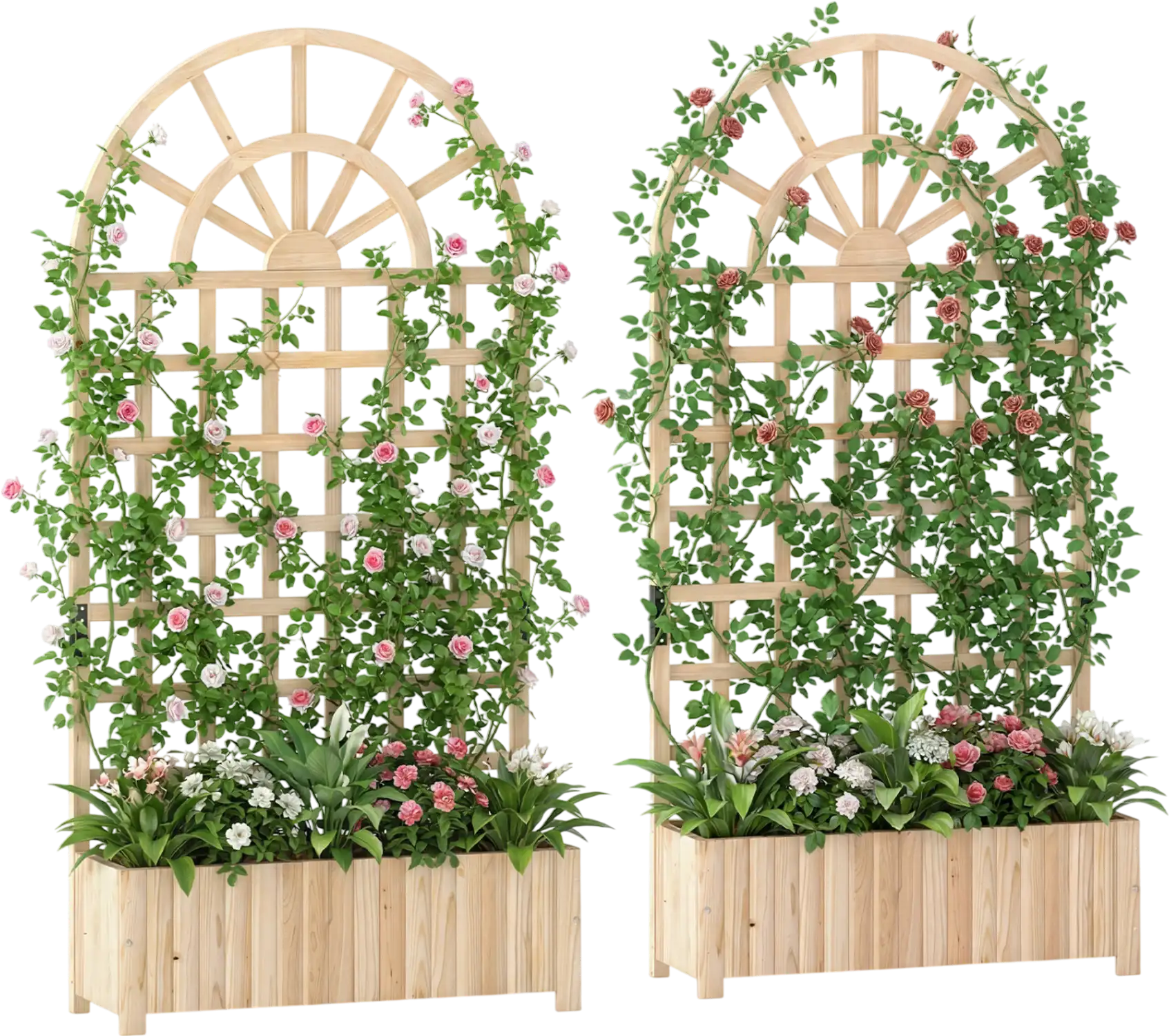 Costway Set of 2 Wooden Raised Garden Bed Planter Box with Trellis Privacy Screen 71