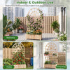 Wooden raised garden bed with trellis, 71" tall, features a rounded roof for stylish outdoor planter use.