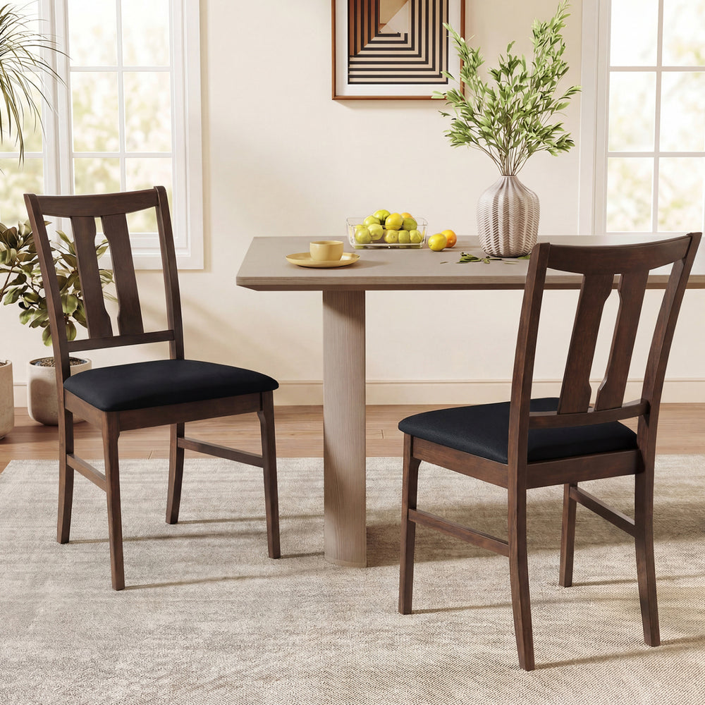 Set of 2 Wooden Upholstered Dining Chairs with High Curved Back-Walnut - Gallery View 1 of 8