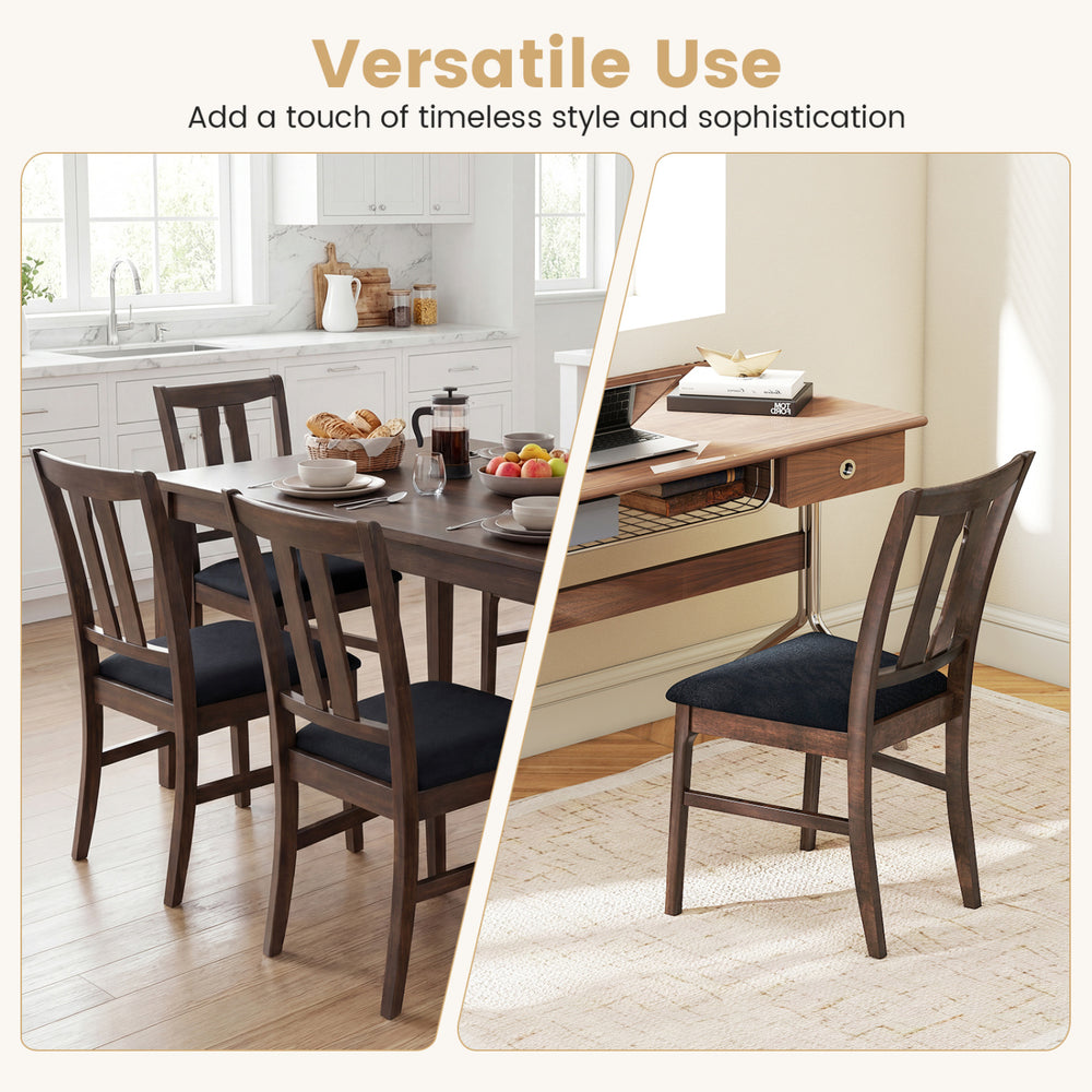 Set of 2 wooden upholstered dining chairs with high curved back in walnut, designed for comfort and timeless style.