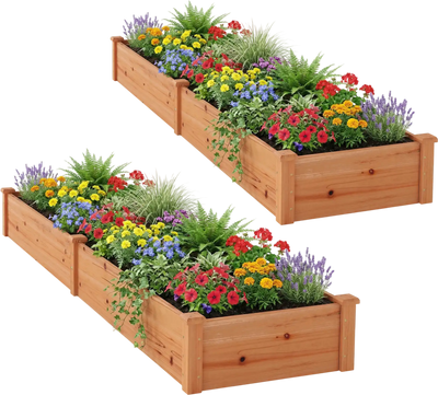 Costway Set of 2 Wooden Raised Garden Beds for Backyard 72437333 New