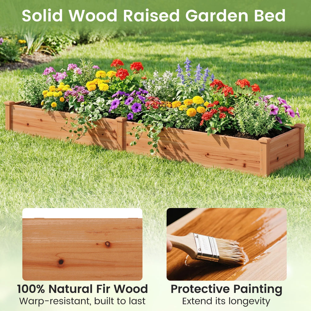 Solid fir wood raised garden bed set for backyard, featuring sturdy construction and ideal for growing vegetables and flowers.