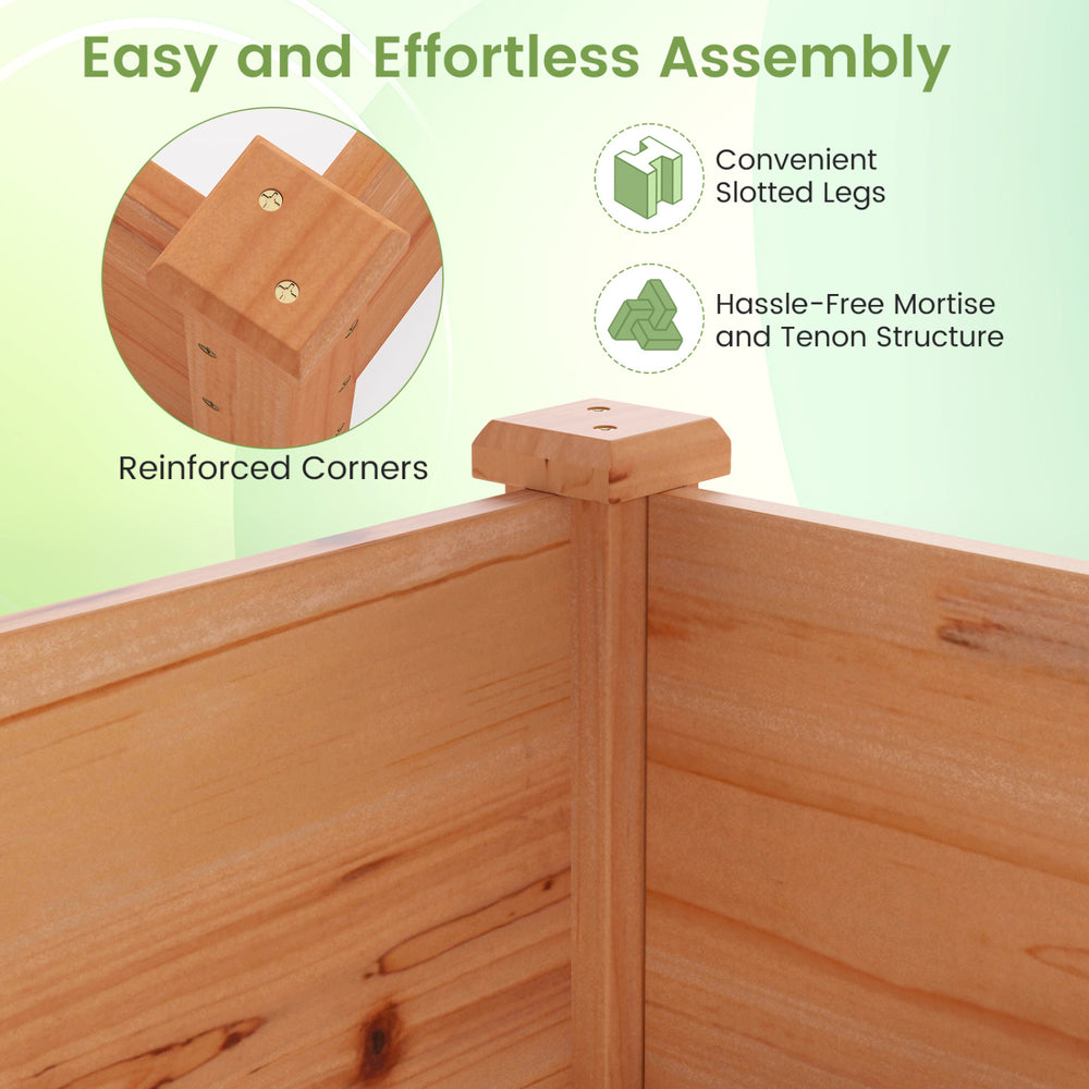 Reinforced corner detail of the wooden vegetable raised garden bed set, featuring easy assembly with a tenon structure.