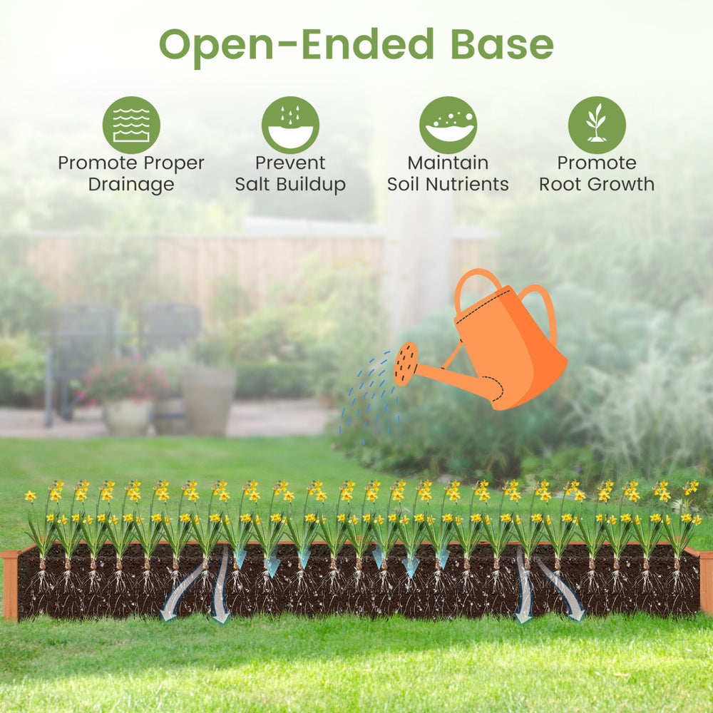 Set of 2 wooden vegetable raised garden beds with open-ended base for proper drainage and air circulation in the backyard.