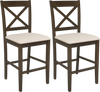 Set of 2 brown X-back bar stools with upholstered seats, ideal for kitchen islands and home bars.
