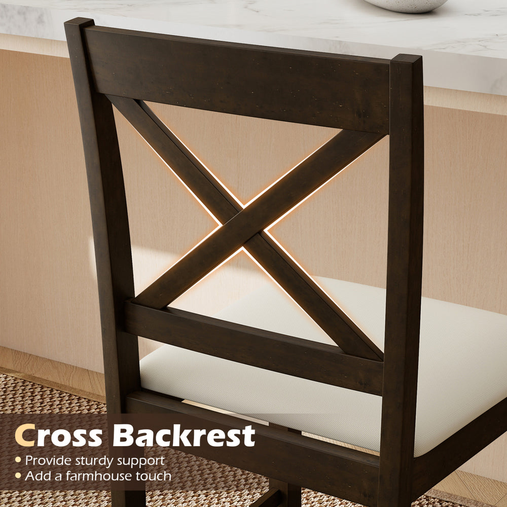 X-back bar stool with upholstered seat and cross backrest, providing sturdy support and a farmhouse touch for kitchen.