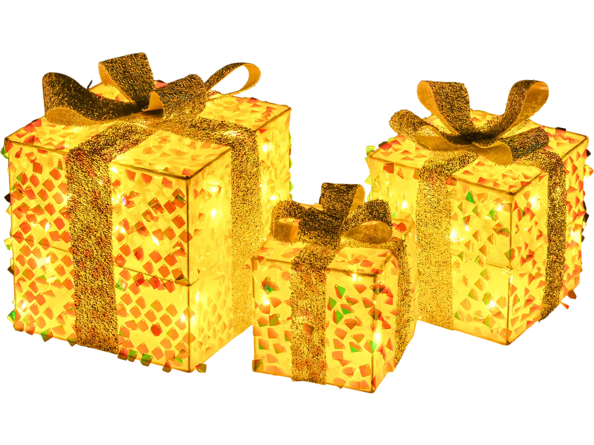 Costway Set of 3 Lighted Christmas Gift Boxes Pre-Lit 90 LED w/ Bows 67349821 New