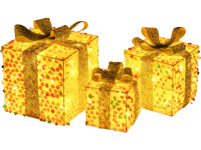 Costway Set of 3 Lighted Christmas Gift Boxes Pre-Lit 90 LED w/ Bows 67349821 New
