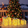 Set of 3 lighted Christmas gift boxes with bows, featuring 90 warm LED lights for festive home decoration.