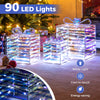 Set of 3 lighted Christmas gift boxes with bows, featuring 90 cool white LED lights for indoor and outdoor decoration.