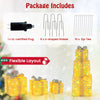 Set of 3 Christmas lighted gift boxes with 90 warm LED lights, bows, and included U-shaped stakes for stable outdoor.