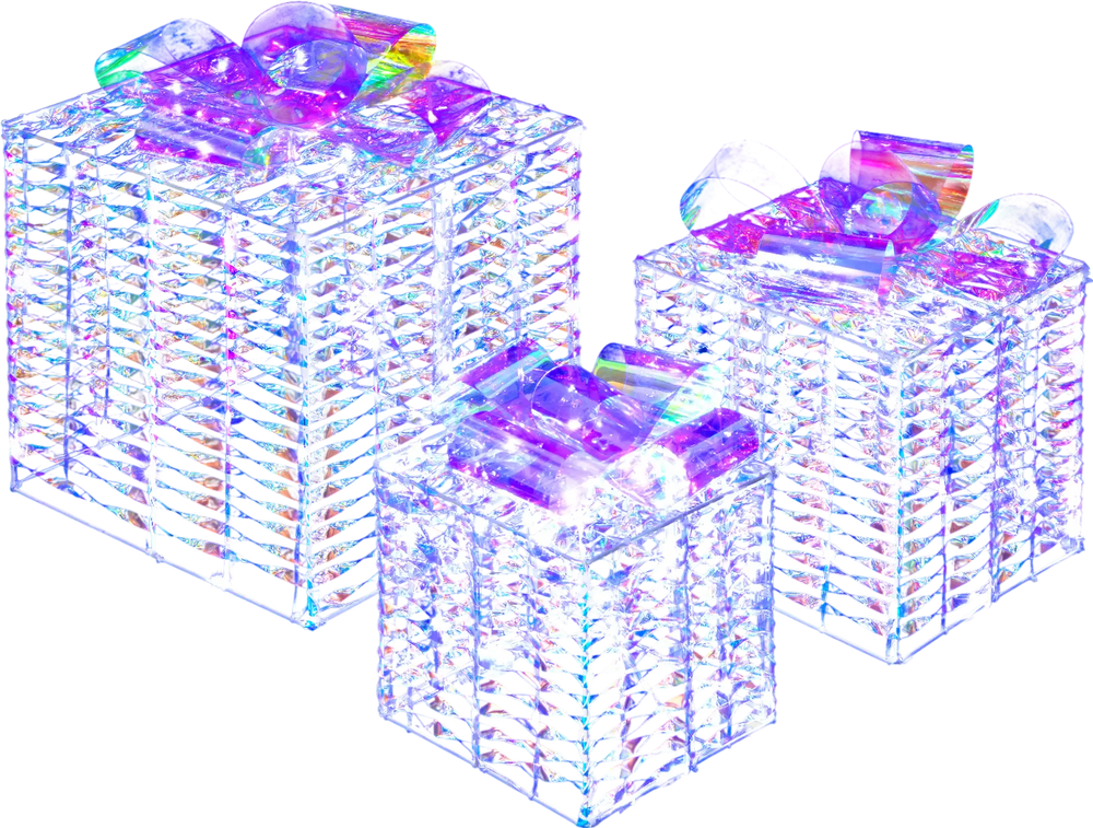 Set of 3 Iridescent Christmas Gift Box with Iridescent Bows