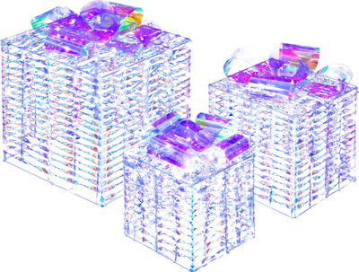 Costway Set of 3 Iridescent Christmas Gift Boxes w/ Bows 67134529 New