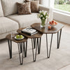 Set of 3 nesting coffee tables with engineered wood tops and metal frames in rustic brown, perfect for versatile living room use.