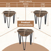 Dimensions chart for set of 3 nesting coffee tables in rustic brown, showcasing weight capacity and measurements for each size.