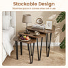Set of 3 nesting coffee tables in rustic brown with engineered wood tops and metal frames, perfect for versatile living room use.