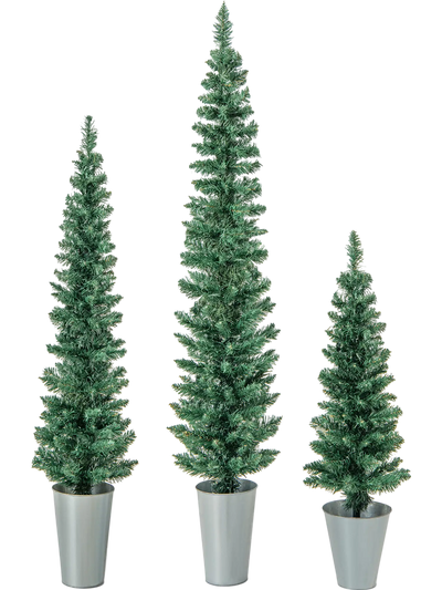 Costway Set of 3 Potted Artificial Christmas Trees w/ Silver Metal Buckets 24379158 New