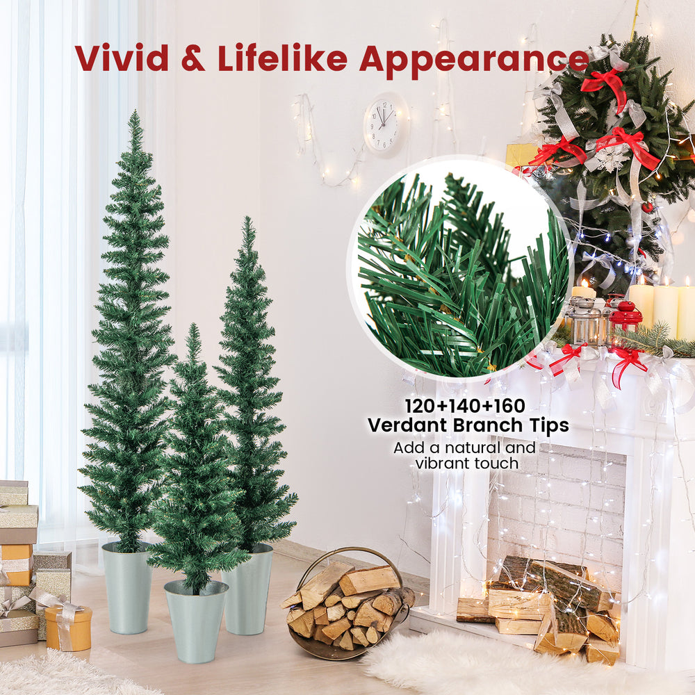 Set of 3 potted artificial Christmas trees with 120+140+160 branch tips, perfect for festive home decoration.