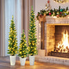 Set of 3 pre-lit artificial Christmas trees with warm white LED lights, perfect for festive home decoration.