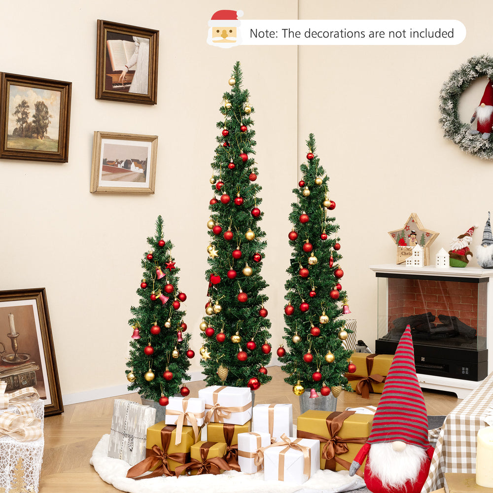 Set of 3 pre-lit artificial Christmas trees with warm white LED lights, featuring a sturdy base for stability and easy.