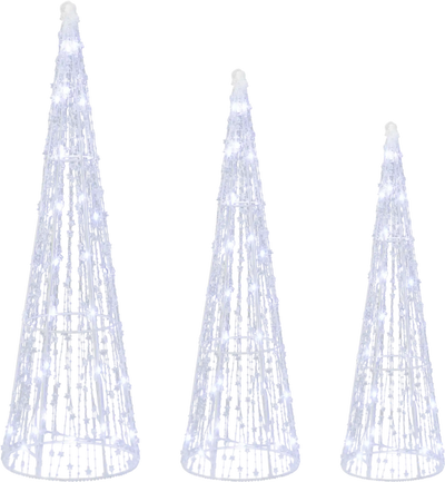 Costway Set of 3 Pre-Lit Christmas Cone Trees with Star String Lights 82742078 New