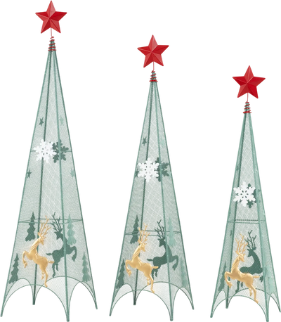 Costway Set of 3 Tower Shaped Christmas Trees w/ Removable Star Toppers 3/3.5/4' 74619238 New
