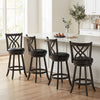 Set of 4 counter height bar stools with gray rubber wood frame and padded seats, perfect for kitchen islands and bars.