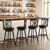 Set of 4 gray counter height bar stools with rubber wood frame, padded seats, and ergonomic backrests for comfort.