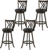 Set of 4 counter height bar stools with gray PU leather seats and rubber wood frames, ideal for kitchen islands and bars.