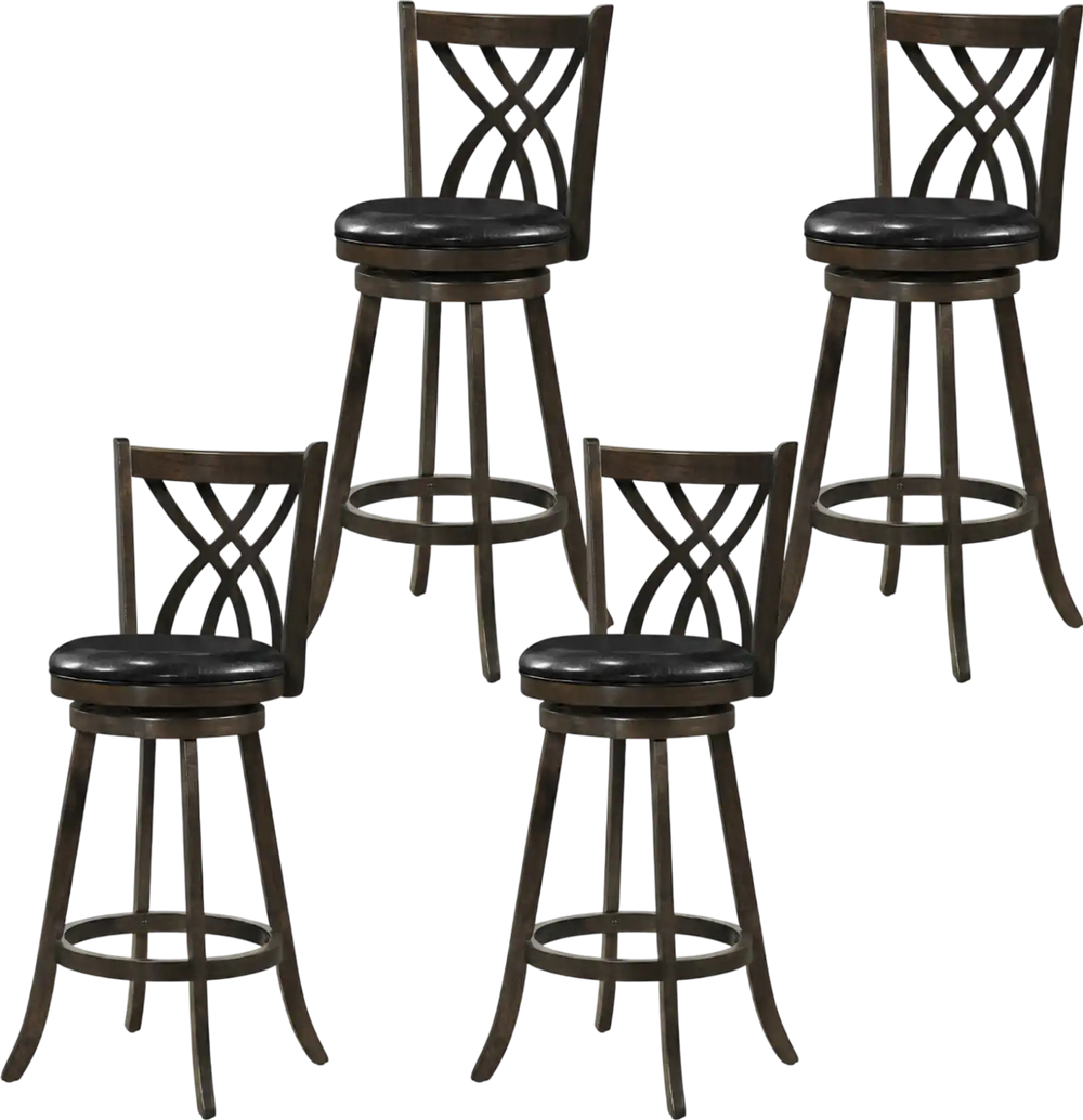 Set of 4 counter height bar stools with gray PU leather seats and rubber wood frames, ideal for kitchen islands and bars.