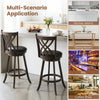 Set of 4 gray counter height bar stools with rubber wood frame, featuring 360° swivel and ergonomic backrest for comfort.