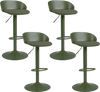 Set of 4 green adjustable swivel bar stools with backrest and footrest, perfect for dining and pub use.