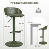 Adjustable green swivel bar stool with back and footrest, height range 24"-32.5", supports up to 330 lbs for dining use.