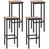 Set of 4 rustic brown bar stools with metal legs, featuring ergonomic footrests for comfort and stability.