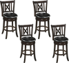Set of 4 swivel bar stools with a hollowed backrest, thick padding, and rubber wood frame for kitchen or dining use.