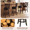 Set of 4 swivel bar stools with rubber wood frame, padded seats, and splayed support legs for enhanced stability.