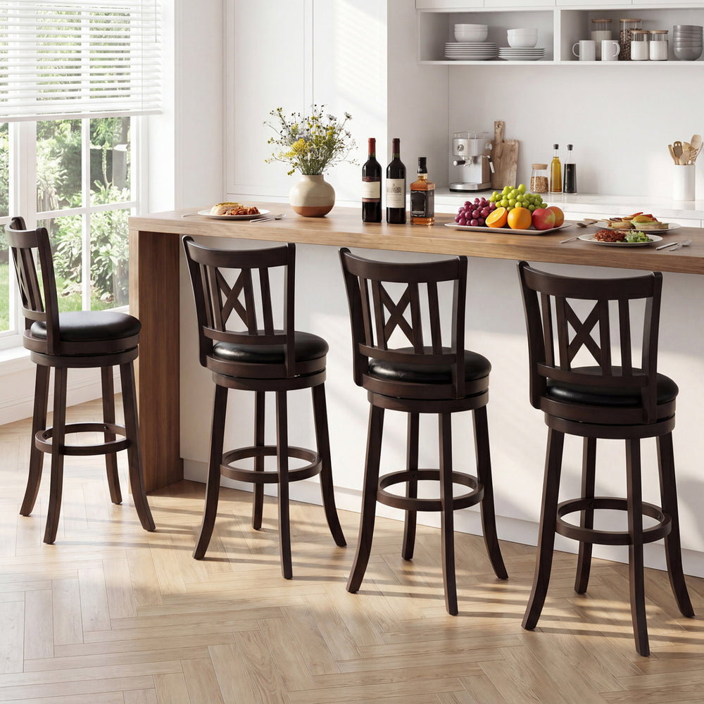 Set of 4 Bar Stools Swivel Bar Chairs with Hollowed Backrest and Footrest-30 inches - Gallery View 1 of 8
