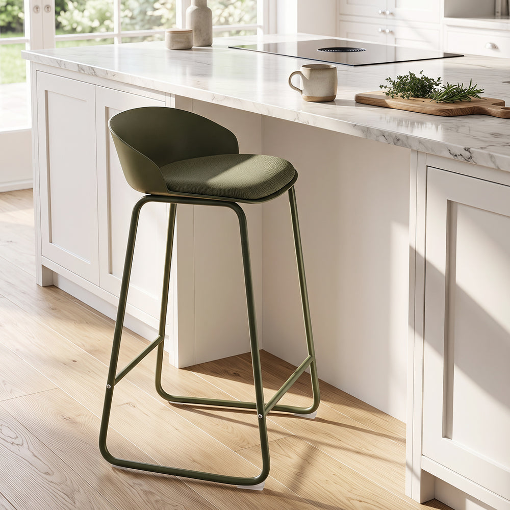 Set of 4 Counter Height Bar Stools with Curved Backrest and Metal Frame for Kitchen Dining-Green - Gallery View 1 of 10