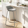 Counter height bar stool with gray metal frame and curved backrest, designed for kitchen dining comfort and stability.