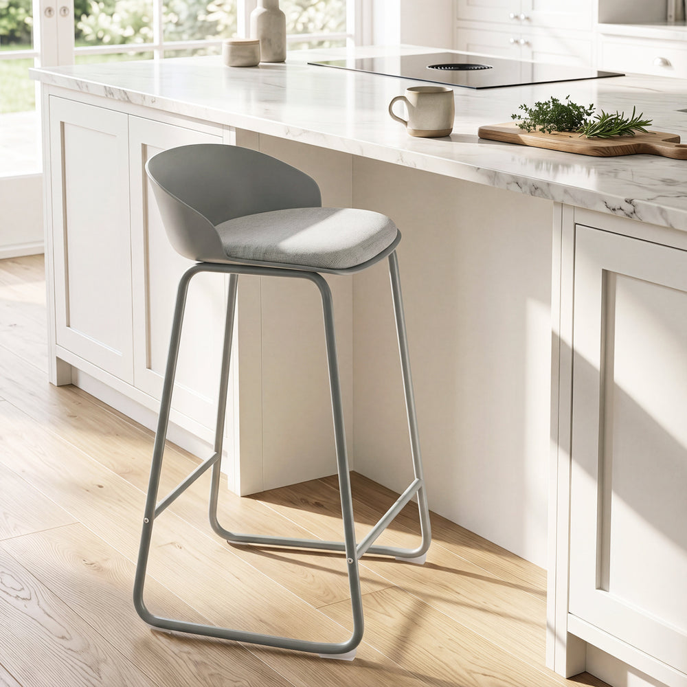 Set of 4 Counter Height Bar Stools with Curved Backrest and Metal Frame for Kitchen Dining-Gray - Gallery View 1 of 10