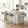 Set of 4 gray counter height bar stools with curved backrest and sturdy metal frame, ideal for kitchen dining.