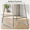 Counter height bar stool with a 7.5" built-in footrest, gray metal frame, and curved backrest for kitchen dining comfort.
