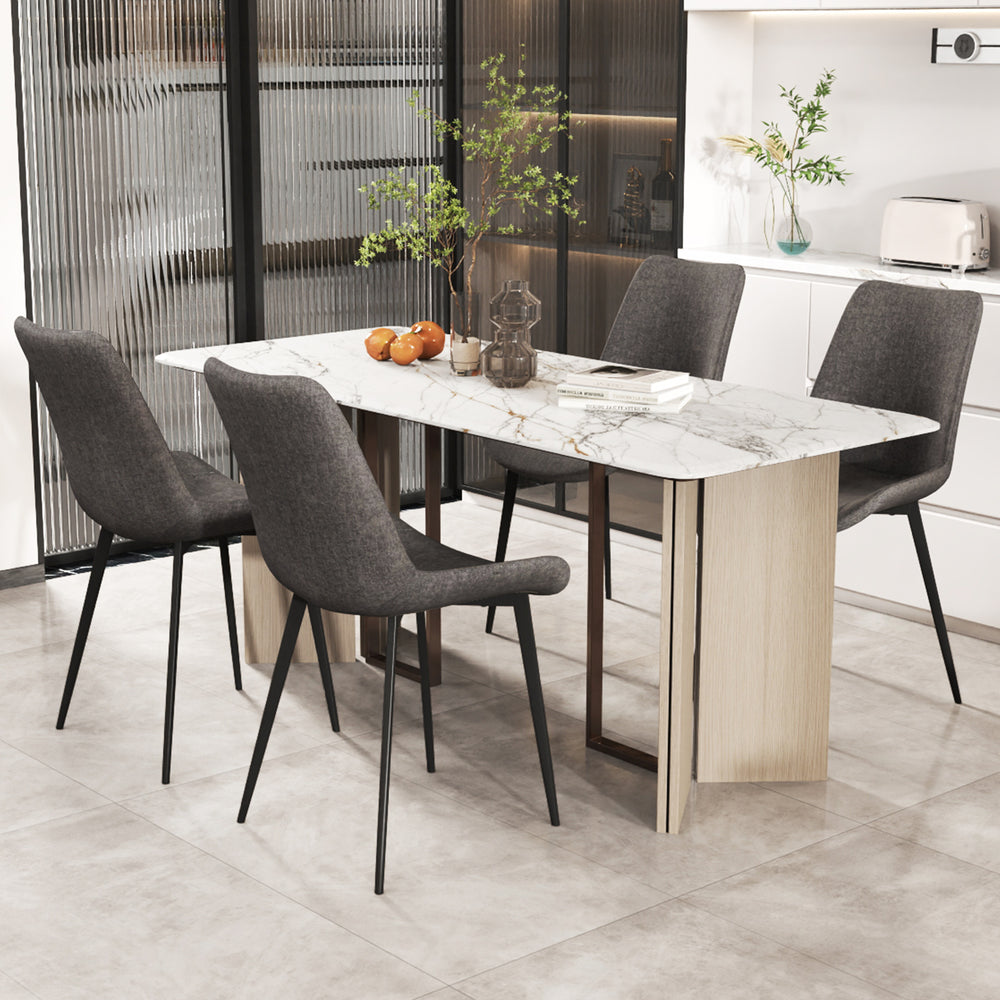 Gray upholstered dining chair set with metal legs, ergonomic design, and padded backs for comfort in modern dining.