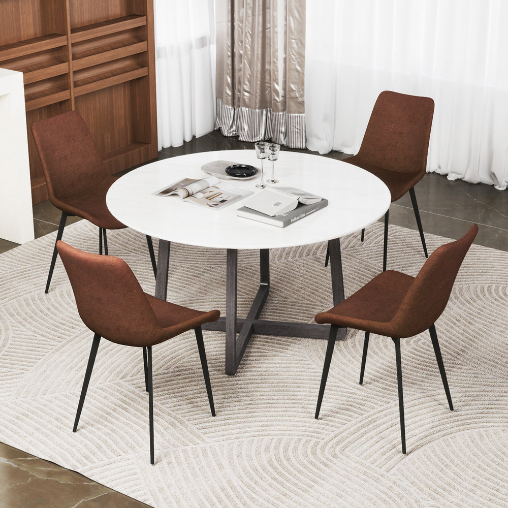 Set of 4 Dining Chair Upholstered with Metal Legs and Padded Backs-Brown - Gallery View 1 of 10