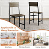Set of 4 gray dining chairs with metal legs and slanted backrest, ideal for kitchen, dining room, or living room use.