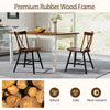 Angled view of a dark brown dining chair with rubber wood frame, featuring a breathable cross back for enhanced comfort.