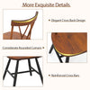 Curved cross back design and rounded corners of a dark brown dining chair, showcasing rubber wood frame details.